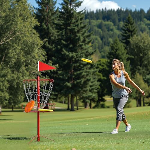 Yaheetech Disc Golf Basket Portable Disc Golf Practice Set 12/24 Chain w/Basket Target and Double Steel Chains for Outdoor - color: Red