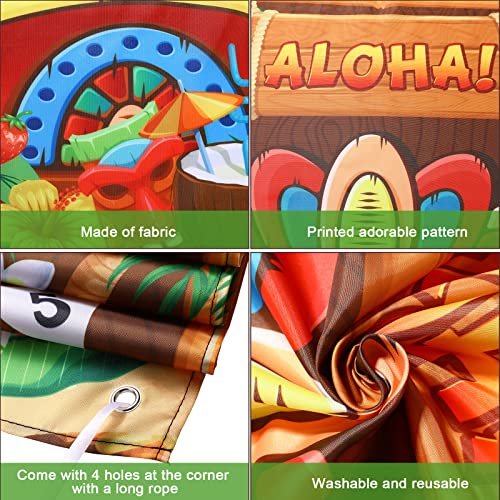 Luau Party Games Hawaiian Tiki Party Toss Games Banner with 3 Bean Bags Totem Decor for Summer Tropical Carnival Supplies