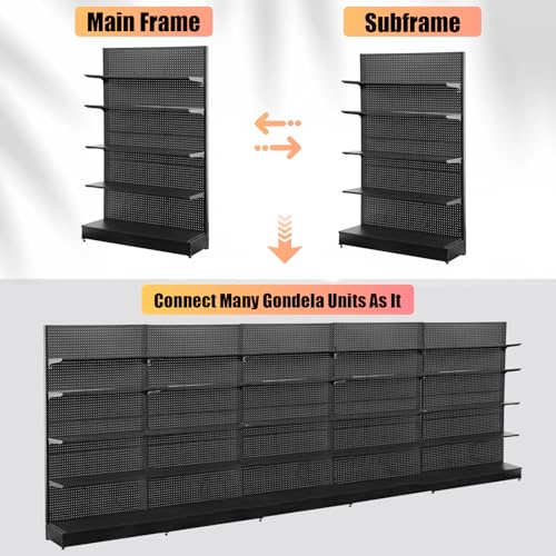 Eastern Tree Pegboard Display Stand, 4x6.5 Feet Gondola Retail Shelving Wall Display for Convenient Grocery Office Supply or Retail Stores, Standing Peg Board Display Rack with 30 Hooks, No 4 Shelves - size: 1 Unit 4 x 6.5 Feet