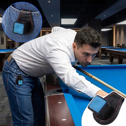 Prasacco Pool Chalk Holder, Magnetic Leather Pool Cue Chalk Holder with Belt Clip Billiard Accessories Black for Snooker and Stylish Billiard Accessories