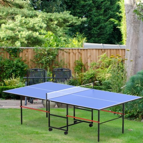 8ft Folding Ping Pong Table Set, Medium Ping Pong Table Set, Adjustable Legs and Rubber Suction Cups, Aluminum Frame, Folding Legs, 4 Wheels