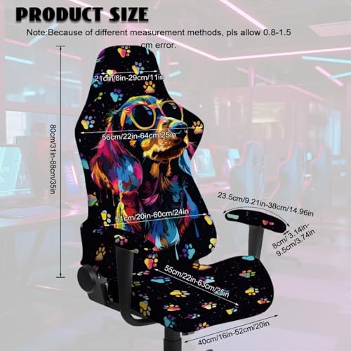 Dachshund Dog Print Computer & Gaming Chair Slipcover Dog Paw Print Gaming Chair Covers Slipcovers 4Pcs with Armrest Cover Universal Fit Office Desk & Racing Computer Gamer Chairs - color: Black - Dachshund Dog Dog Paw