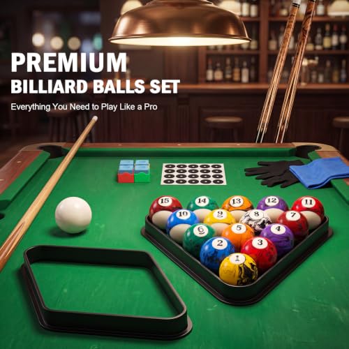 Outus Pool Table Ball Set with Accessories, 16 Billiard Balls 2-1/4" Regulation Set with Triangle & Diamond Rack, Chalk, Gloves & Towel, Spot Stickers, Starter Kit for Game Room & Bar - style: Marble Dark