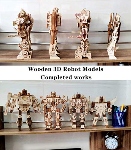 3D Wooden Robot Puzzle,4 Piece Set Wood Crafts DIY Assembly Puzzle,Wooden Robot Model Kits,3D Wood STEM for Adults & Teens Christmas Birthday Gifts,Room Décor - style: Robot team 4