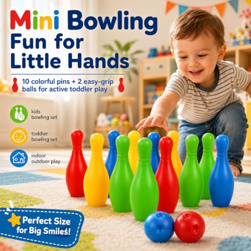 Kids Bowling Set Mini Plastic Bowling Toy Educational Indoor Outdoor Game for Toddlers Color Recognition .33 X 1.57 X 1.57 in 1 Set
