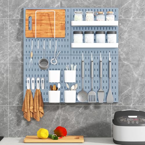 Pegboard Combination Kit, 4 Peg Boards Blue Pegboard for Walls, Office Wall Organizer, Gaming Room Wall, Nursery Storage, 22"x22" - color: Blue