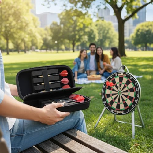 Dart Case for 6 Steel Tip Darts and 3 Flights, Hard Shell Storage Box with Foam Insert and Zipper, Portable Dart Holder for Travel and Competition