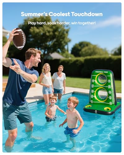 QPAU Inflatable Football Toss Game for Pool β Water Football Target with 4 Balls & 2 Pumps, Dual Net Design, Stable Base, Summer Pool Game for Kids & Adults - color: Green