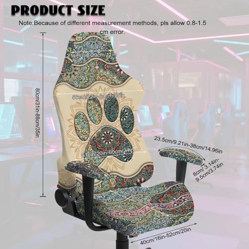 Suobstales Boho Paw Print Gaming Chair Cover with Armrest Covers 4 Pieces Stretch Racing Computer Chair Slipcover Set for Reclining Racing Gaming Chair - color: Boho Paw