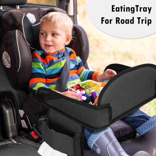 Kids Travel Tray for Car Seat, Toddler Road Trip Essentials With Drawing Kit, Travel Activities Must Haves (Black) - color: Black