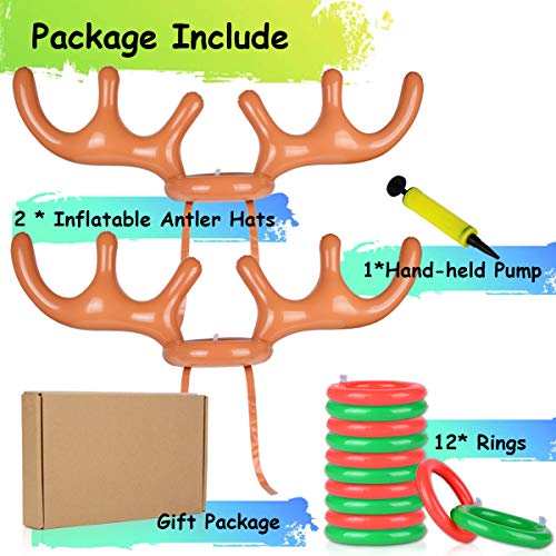 2 Set Inflatable Reindeer Antlers Ring Toss Game, Christmas Games for Family Party Great for Adults and Kids - style: 2 PACK