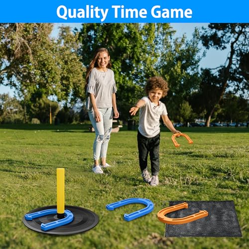 NQV Horseshoe Outside Game, Horse Shoe Game Kit, Horseshoe Set for Kids Adults. - style: indoor outdoor orange & blue