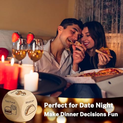 Date Night Dice: Wooden Portable Decision Game, Food Choice Dice Set, Romantic Couple Activity Toy | Funny Relationship Ideas Maker for Couples