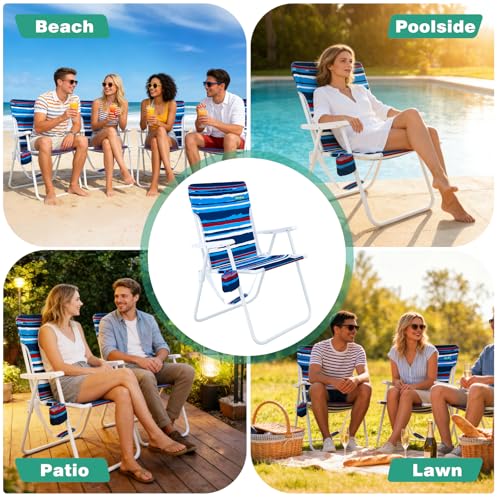 SunnyFeel 15" Tall Folding Beach Chair for Adults 2 Pack, Oversized Portable High Seat Sand Chair Heavy Duty 300 LBS, Foldable Camping Lawn Chairs for Camp/Outdoor/Travel/Picnic/Concert/Sports