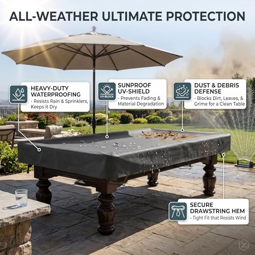 Pool Table Cover 8 Feet Outdoor Table Covers Waterproof 210d Oxford Fabric Dustproof Fits Standard 8ft Billiard Tables (96.46x55.12x7.87 Inch) - Black..