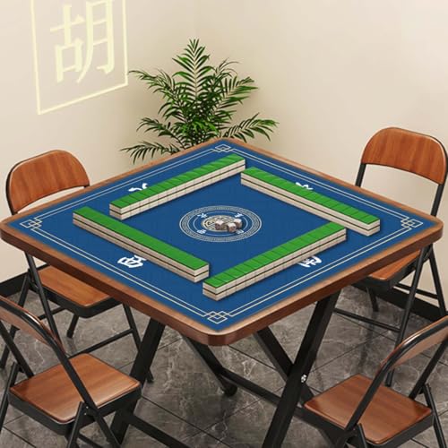 Mahjong Mat, Non-Slip Noise Reducing Game Mat, 31.5 Inch Mahjong Table Mat,Mahjong Mat with Cloth Bag and Carton Storage,Suitable for Mahjong, Dominoes, Solitaire and Other Games. (Blue) - color: Blue