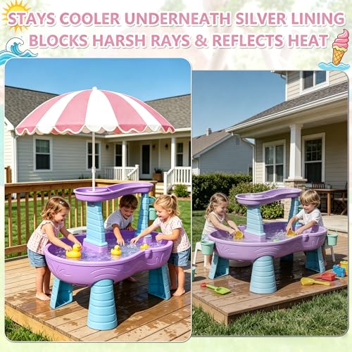 Water Table Umbrella, UV Protection Beach & Picnic Table Umbrella, Heavy Duty Portable Outdoor Shade for Sand Play, Camping, Garden & Backyard. - color: Pink-Umbrella