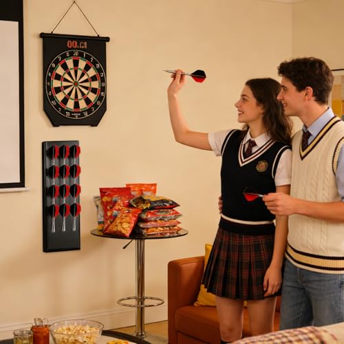 Dart Holder, Wooden Wall Mount with 12 Holes – Dart Organizer with Storage – for Game Room, Bar, Man Cave, Basement, Apartment, Garage, Home, Workplace