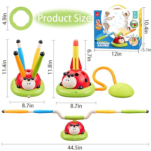 3 in 1 Musical Jump, Toss Ring Game and Stomping Launch Rocket Launcher for Kids Outdoor Toys with Remote Control, Indoor Outside Toy for Kids Ages 4-8 Toys for Ages 5-7 8-13 Birthday Gifts