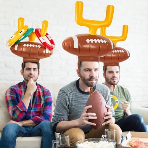 2 Set Inflatable Football Post Ring Toss, Goal Post Ring Game, Football Goal Post for Kids, Family, Birthday Games Indoor and Outdoor Party Supplies (2 Toss Post Hats 6 Rings 1 Pump)
