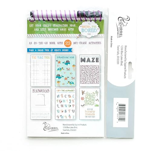 Squirrel Products Mom, I'm Bored Children's Activity Book, Fun Reusable Dry Erase Toy - Roadtrip Essentials, Word Games, Screen Free Activites for Kids Ages 3 and Up - Original Version