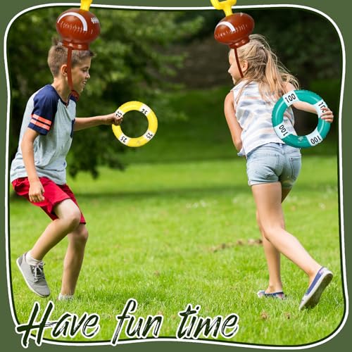 RoundFunny 4 Sets Football Goal Post Ring Toss Game Inflatable Toss Game Sport Include 4 Goal Post Hat and 12 Ring for Birthday Family Indoor Outdoor Sports Graduation Party Games Supplies