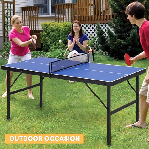 Portable Ping Pong Table, Foldable Table Tennis Tables with 2 Paddles and 3 Balls for Outdoor and Indoor Use, 5 Minute Assembly, 60 x 26 x 27.5 Inch