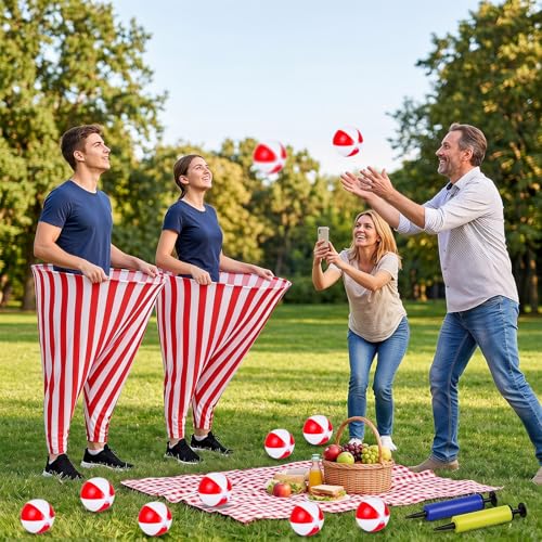 22 Pcs Granny Pants Yard Game Giant Carnival Games Set with Red and White Bouncy Balls & Air Pumps Funny Outdoor Indoor Lawn Party Games for Adults Family Backyard Festival Activities