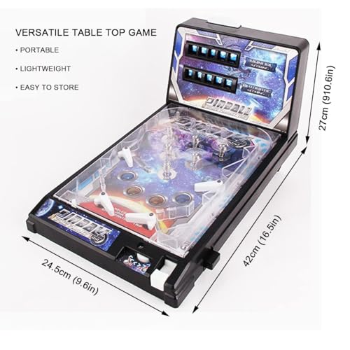 Electronic Tabletop Pinball Game - Retro Arcade Machine with Lights, Sounds and Scoreboard, Desktop Ball Shooting Toy, for Family Kids