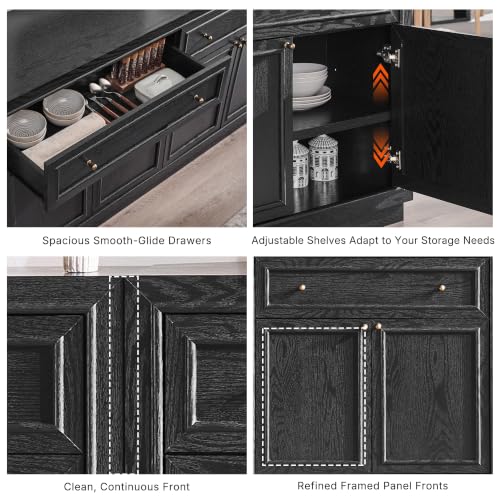 ACCOHOHO Modern Farmhouse Buffet Cabinet, 126" Sideboard Credenza, Modular Storage Cabinet with Framed Panel Fronts, Adjustable Shelves & Dual Base Design, Charcoal Black - color: Charcoal Black, size: 4 Piece