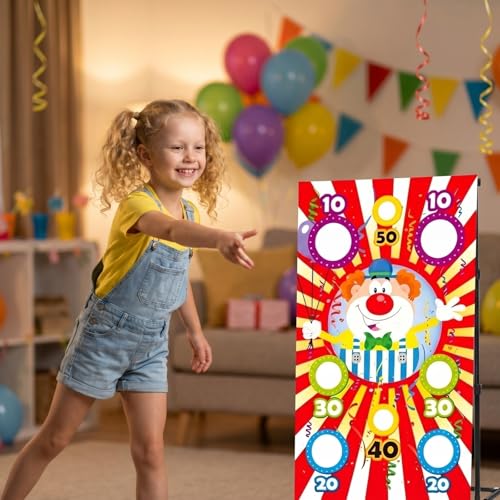 Carnival Bean Bag Toss Game Banner, Circus Party Throwing Game with 8 Holes, Fun Outdoor Indoor Carnival Party Decoration Supplies for Kids Adults