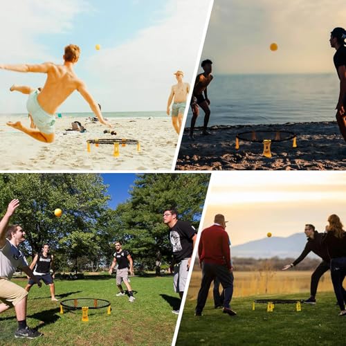 Roundnet Game Set with Balls and Patented Net, Lawn, Beach, Backyard Outdoor Game for Adults and Family - style: 2 balls without strip light