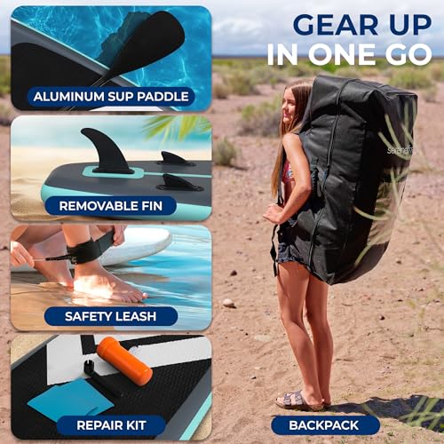 SereneLife 10’6” Inflatable Stand Up Paddle Board with Premium SUP Accessories - 32” Wide Stable Design with Non-Slip EVA Deck Pad, for Youth and Adults, 350 lbs. Capacity - color: Window - Grey