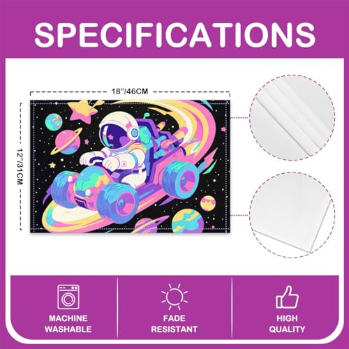 Kids Cartoon Astronaut Car Place Mats 12x18 Inch Set of 4 Colorful Stripes Outerspace Planets Graffiti Table Mats for Boys Girls Teens Cute Racing Car Hippie Kitchen Mats for Dining Table - color: Blue Pink Purple Yellow
