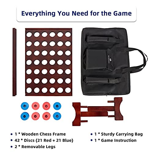 SpeedArmis Giant Wooden 4 in A Row Game - Fun Indoor and Outdoor Board Games for Teens, Includes 42 Pcs Dics and Carrying Bag