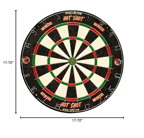 Ruthless Hot Shot Dart Board | Endurance Round Wire Sisal Dartboard Set Including 2 sets of Steel Tip Darts