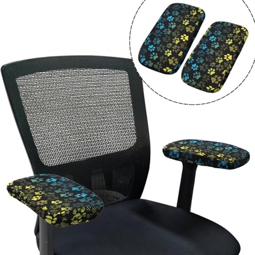 Leopard Print Desk Chair Cover Stretchable 4-Pc Set Office Chair Arm Cushion Washable Office Chair Seat Cover for Gaming and Computer Setup - color: Dog Paw