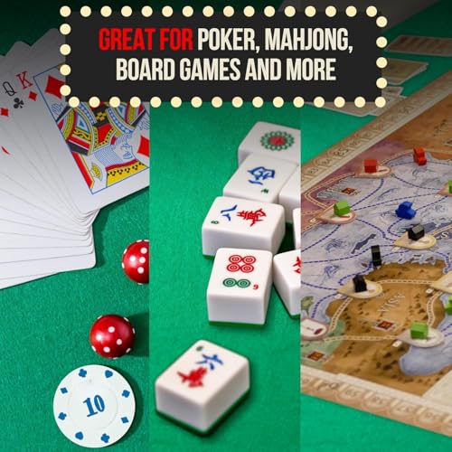 Felt Card Game Table Cover for Playing Cards Poker, Mahjong, Domino, Bridge and Board Game, Elastic Fitted Tablecloth for 58 to 64 Inch Round Tables- Green
