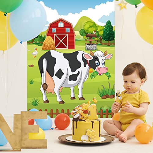 PLULON Pin The Tail on The Cow Party Game for Kids, Cow Farm Themed Animal Birthday Games Poster with Tail Stickers for Kids Farm Animal Donkey Party Favors Home Wall Decorations - style: Cow