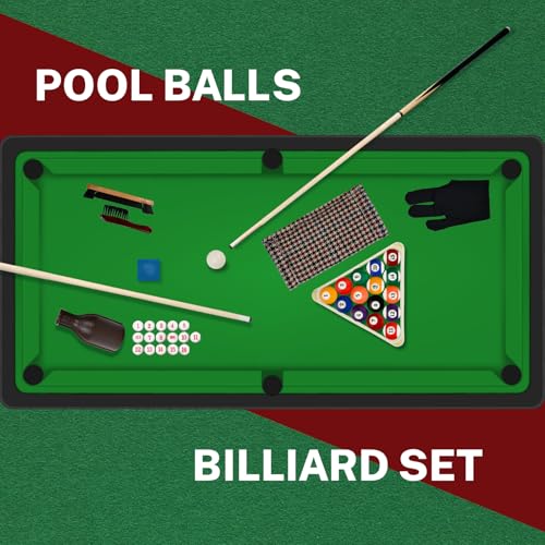 HMQQ 93-Piece Pool Table Accessories Set with Nano Chalk,2-1/4” Billiard Balls,58” Pool Cues,Triangle Racks,Tips, Gloves,Stickers,Cleaning Brush & Cloth–Complete Billiards Kit for Home Game Rooms
