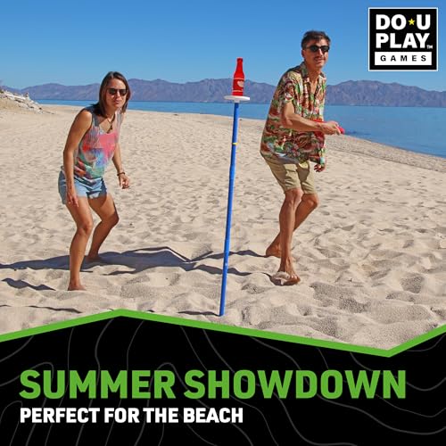 Disc Duel - Ultimate Flying Disc Game Bottle Challenge - Lawn Games Adults and Family - Perfect for Beach, Park, and Tailgating - Polish Horseshoes Set - Dual Use Adjustable Stands - Ages 3+