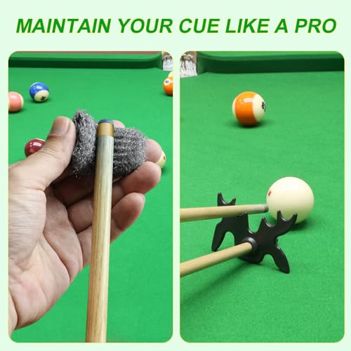 CONLI 19 Pcs Pool Table Cleaning Kit- Complete Billiard Accessories Set with Pool Table Brush for Felt, Rail Brush, Cue Shine Polisher, Chalk, Tip, Duster, Broom Storage Bag for Professional Home Care