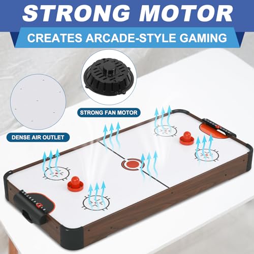 40in Tabletop Air Hockey Table, Portable Arcade Game Table for Kids and Adult, Indoor Game Table w/ 2 Pucks, 2 Pushers, Electronic Motor Fans for Game Room、Family Recreation (Dark Woodgrain)