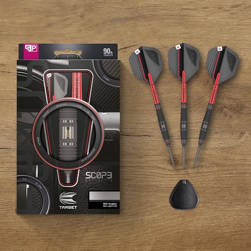 Target Darts Scope Steel Tip Swiss Point Darts, 90% Tungsten Dart Set | Steel Tip Dart, Red & Black Darts, Professional Dart Set with Swiss Points & Tool | Barrel 01/02/03/04 –21G/22G/23G/24G/25G - size: 23G, style: Barrel 03