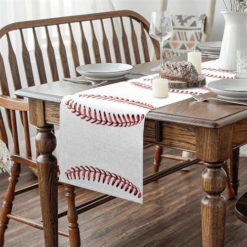 Erosebridal Baseball Table Runner Baseball Themed Table Runners for Kids Boys Teens,Sport Game Rectangular Runner Red White Dresser Runners,13x120 - size: 13" X 120"