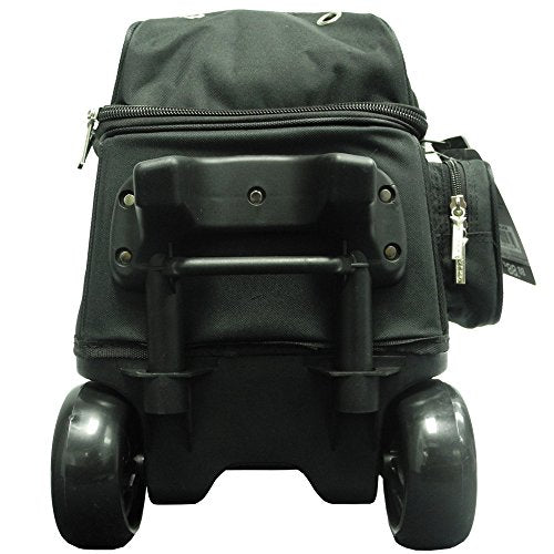 Pyramid Path Premium Deluxe 2 Ball Double Roller Bowling Bag With Large Separate Shoe Compartment (Up To US Mens Size 15) and Oversized Accessory Pocket, Retractable Locking Handle - Extends to 37" - color: Black