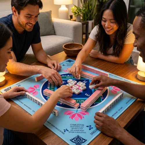 American Mahjong Mat Set,33 x 33 Inch Non-Slip Waterproof Silent Game Mat | Comes with 4 Rule Cards,4 Dice & 1 Carry Bag,Portable for Poker,Dominoes,Perfect for Camping,Summer Party and Holiday Gifts - color: Green