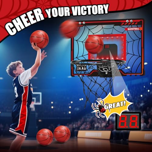 Toys for Ages 8-13, Basketball Hoop Indoor, Mini Basketball Hoop for Boys and Adults with Cool LED Lights Boys Gifts Basketball Toys Gifts Room Accessories for Teen Boy 8 9 10 11 12