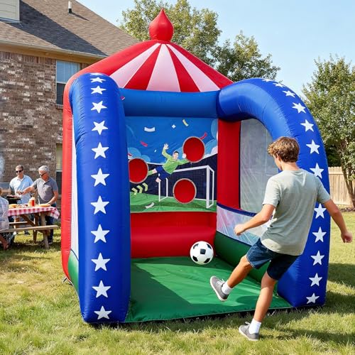 OZIS 6.5x6.5x9Ft Inflatable Soccer Game with Soccer Ball & Blower, Portable Fun Kicking Target Holes, Interactive Inflatable Carnival Games for Commercial Events, Parties, Family Activities - style: Football Throwing Target