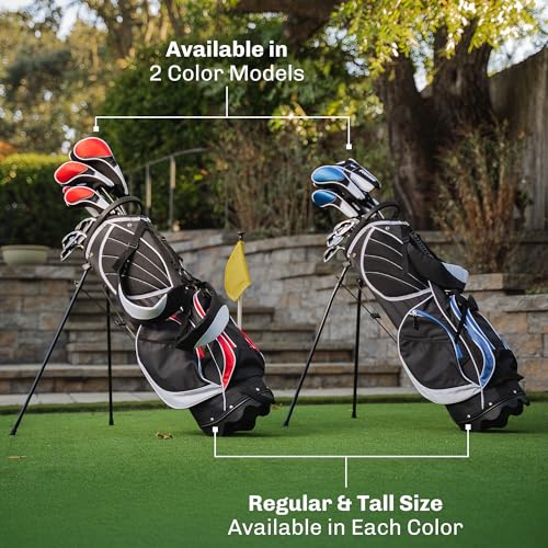 Precise S7 Men's Complete Right Handed Golf Club Set | Complete Regular & Tall Mens Golf Clubs Set | with 4 HC's, Lightweight Shafts & Spacious Stand Bag w/Storage Pockets & Dual Straps for Carrying - size: Tall +1" Size, style: Red